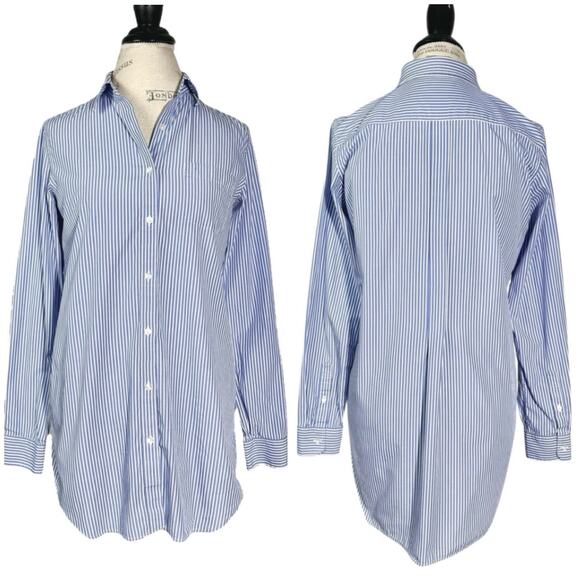 Uniqlo | Women | Blue Stripe Cotton Poplin Casual LS Button Up Shirt | Medium - Picture 1 of 11